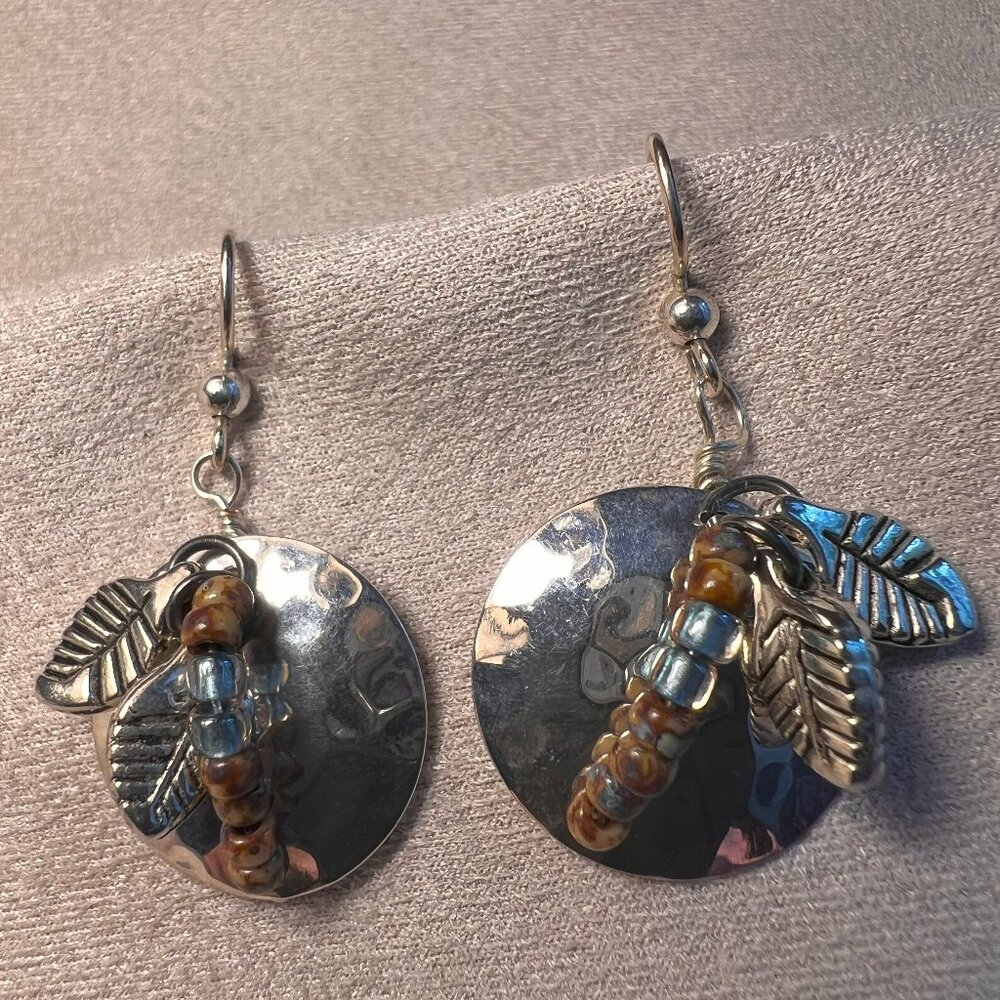 Earrings - Silver Disc with Silver Ball Bead Hook Wires